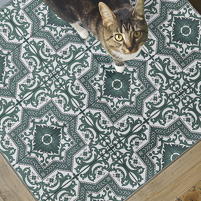 复古墨绿色小花砖露台300×300艺术拼花地砖厨房防滑瓷砖批发定做|ms