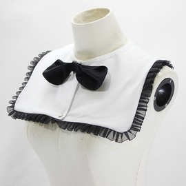 欧美亚马逊爆款 黑蝴蝶结白色海军假领子衬衫学生少女装饰领