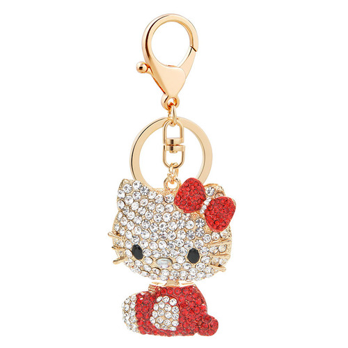 Korean style diamond-encrusted alloy cute kitten keychain bag pendant car exquisite creative pendant one piece wholesale