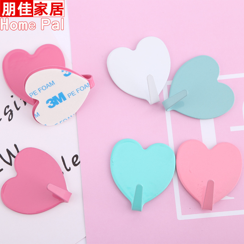 Colorful stainless steel heart-shaped hook South Korea creative love sticky hook wall nail-free Peach heart pink dormitory sticky hook