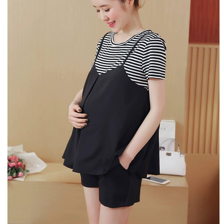 Summer set for pregnant, shorts with belly support, trousers, Korean style, with short sleeve