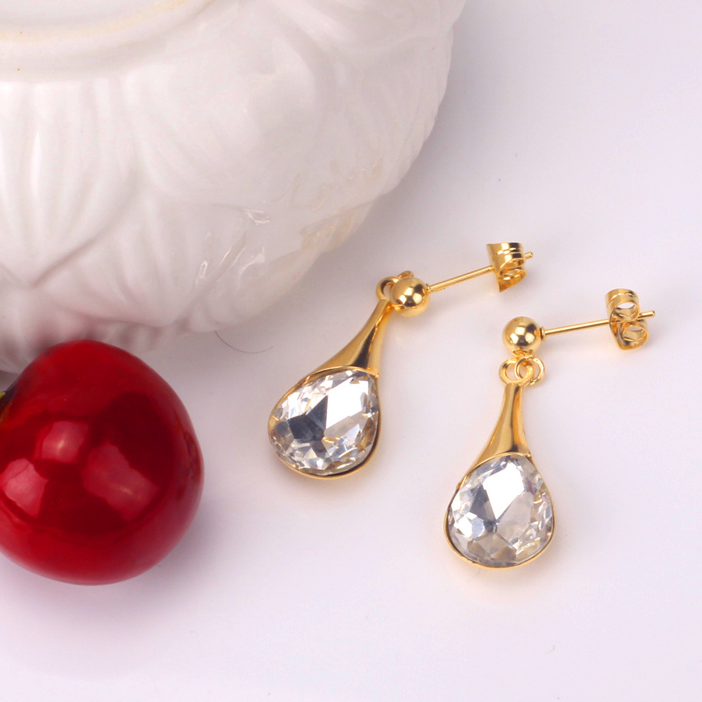 Fashion Water Droplets Stainless Steel Plating Zircon Earrings Necklace 1 Set