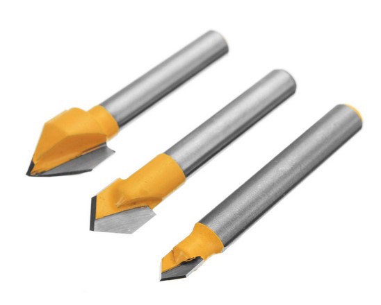 1/4柄 3PC V型刀1/4*1/4（90度）1/4*3/8（90度）1/4*1/2（60度）