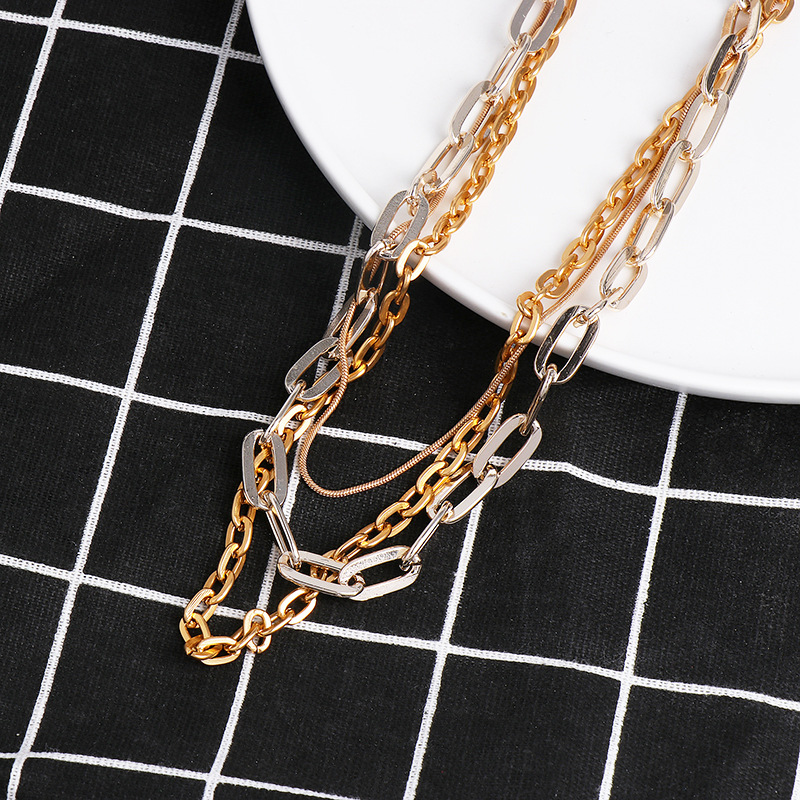Personalized Simple Exaggerated Multi-layer Item Decorated Neck Chain Retro Chain Wild Necklace Women display picture 2
