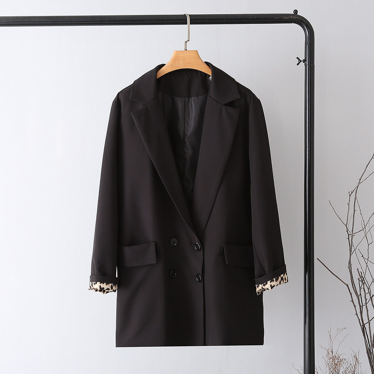 大码女装西装外套2019新款宽松休闲豹纹袖西装女外套|ru