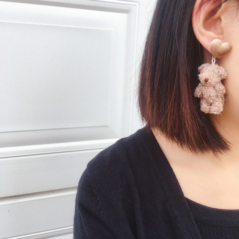 9g Weight Iron Ear Needle Material 1 Pair Cute Animal Hairball Bear Plush Women'S Drop Earrings Earrings