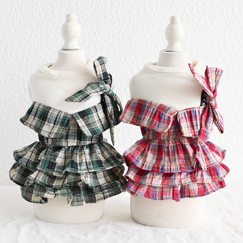 彩格口袋拼接裙