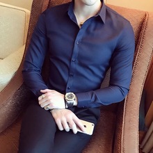 新款男士長袖襯衫 韓版修身男式商務襯衫 時尚潮流純色襯衣工裝