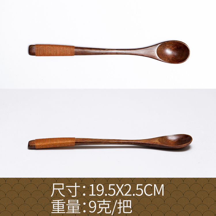 Fábrica al por mayor cuchara de madera maciza cuchara creativa cuchara de café cuchara de mezcla miel cuchara japonesa mango largo bobinado cuchara de madera