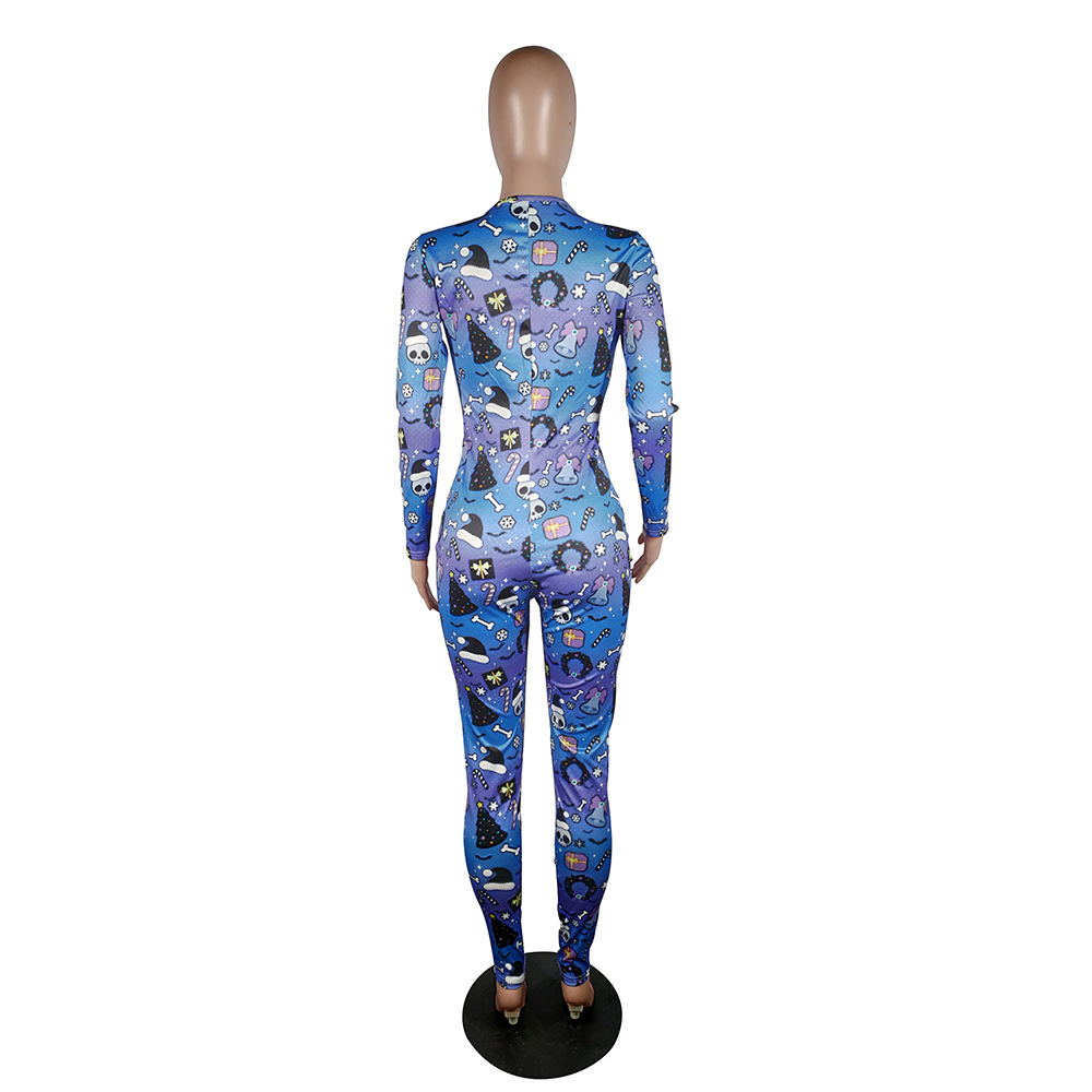 Woman Long Sleeve Jumpsuit Christmas Gift snowflake Printed Button Bodysuit | eBay