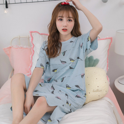 Nightdress summer Short sleeved Easy pajamas summer Thin section Korean Edition fresh student Home Furnishings The dress