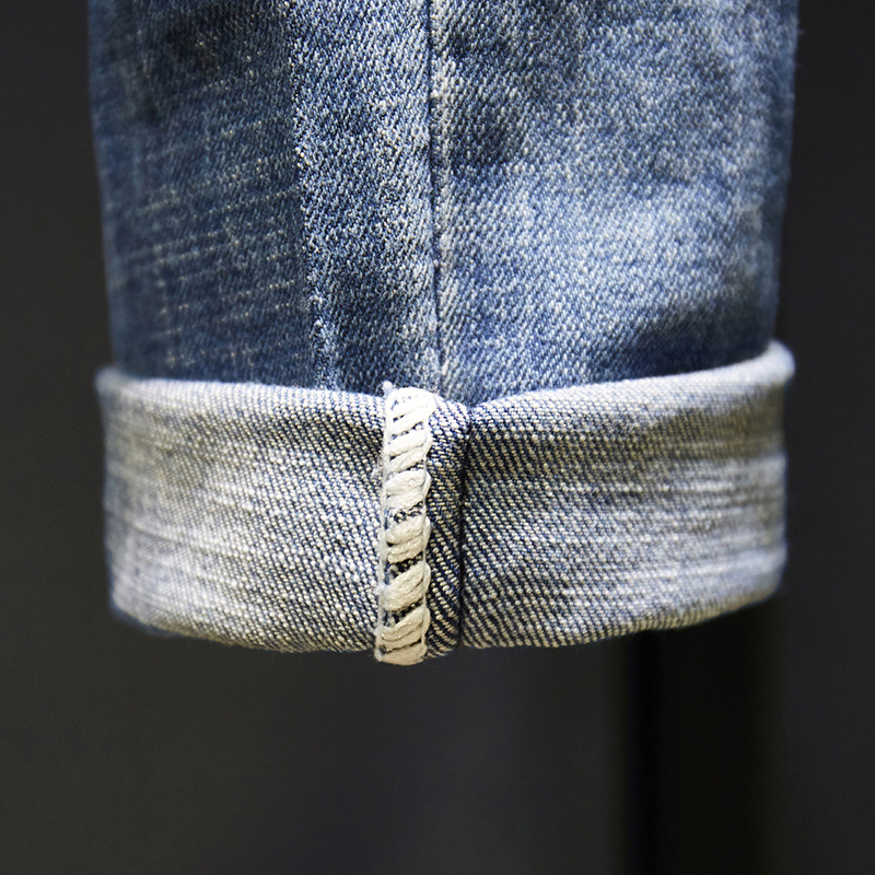 Elastic Jeans Youth Loose Light Color Big Hole Men's Scratched Beggar Slim Fit Feet Pants_voghion.com