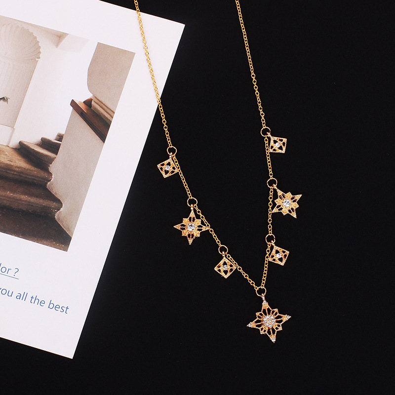 9g Weight Necklace Classification Wedding, Travel Occasion Alloy Material Women'S Gender Gold Color Hot Selling Fashion Light Star Pendant Rhinestone Necklace 7