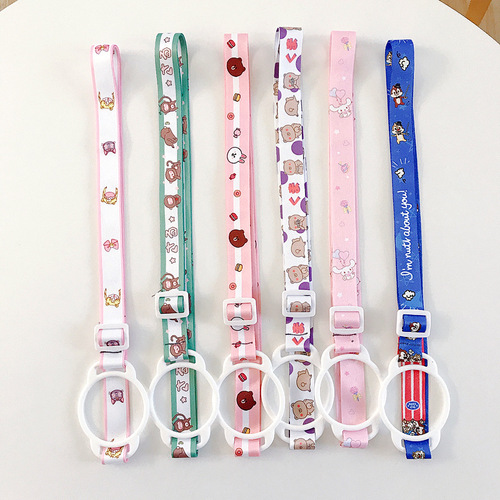Mineral water beverage bottle strap rope portable strap Japanese and Korean Sesame Street water cup water bottle buckle strap thermal transfer lanyard