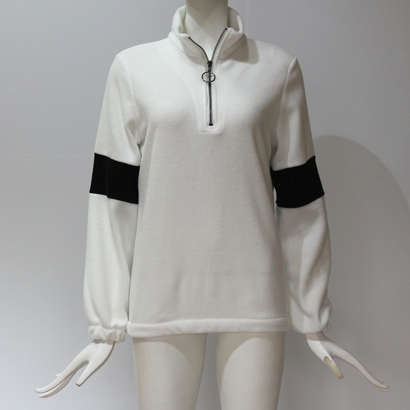 Casual Zipper Stitching Contrast Color Warm Sweatshirt NSGE37804