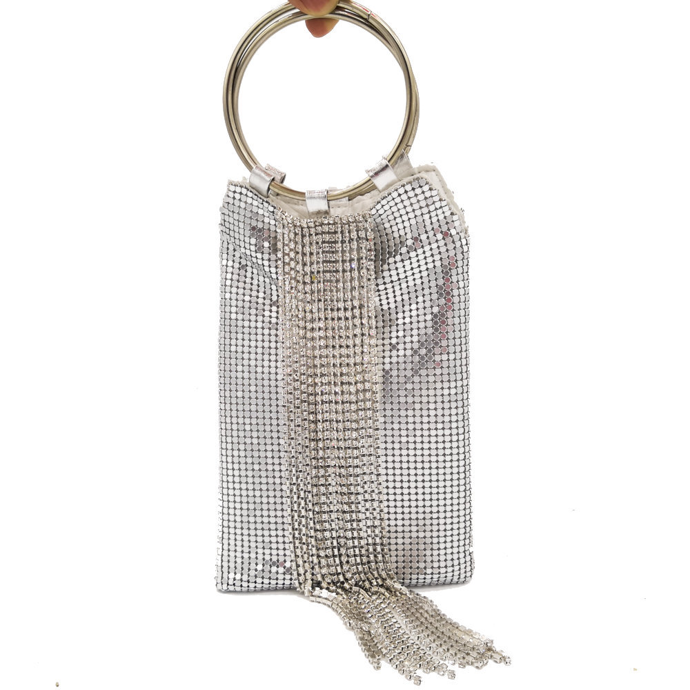 New Fashion Hand Ring Tassel Sequins Bag Diamonds Dinner Bag Aluminum Film Bag Handbag Party Bag display picture 4