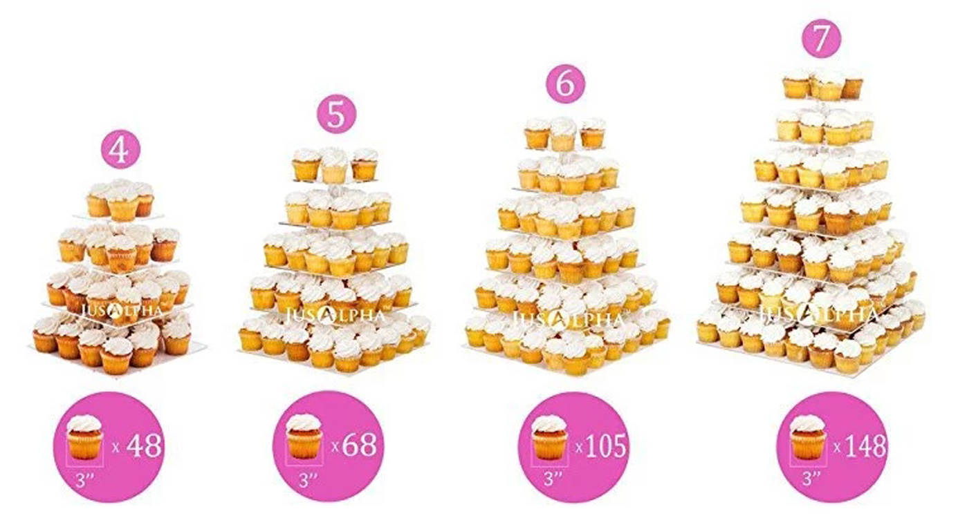 3mm方形亚克力蛋糕架透明有机玻璃蛋糕展示架 3-7层cake stand