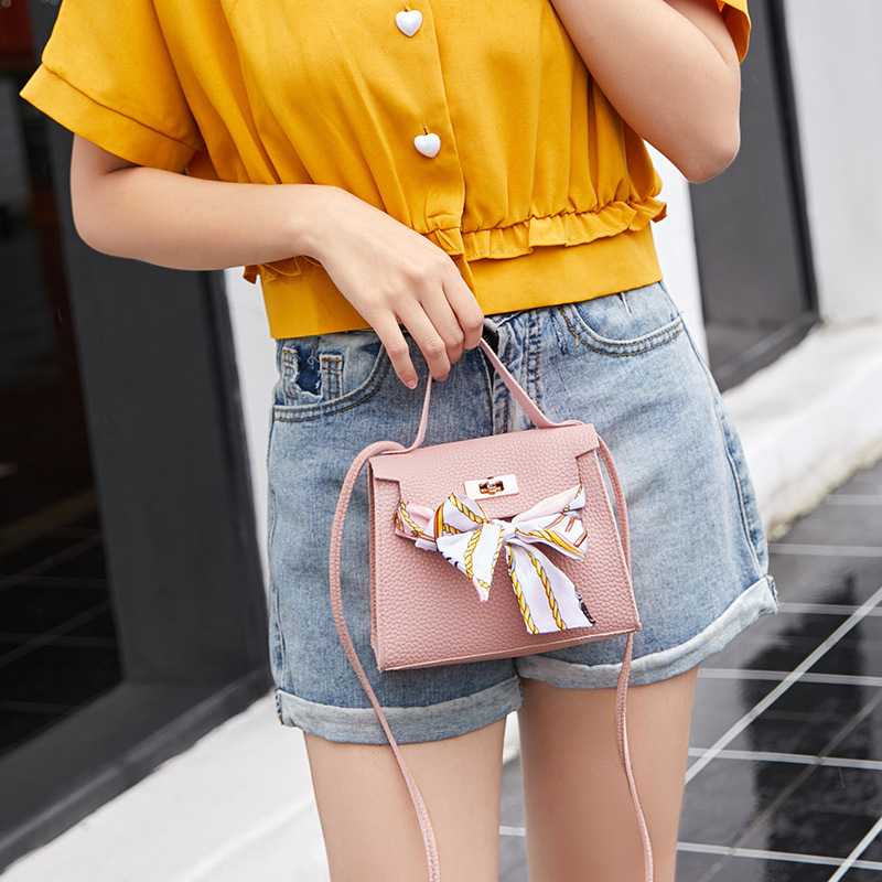 Korean Version Lychee Pattern Personal Lock Platinum Bag Summer New Product With Silk Scarf Color Contrast Mobile Phone Bag