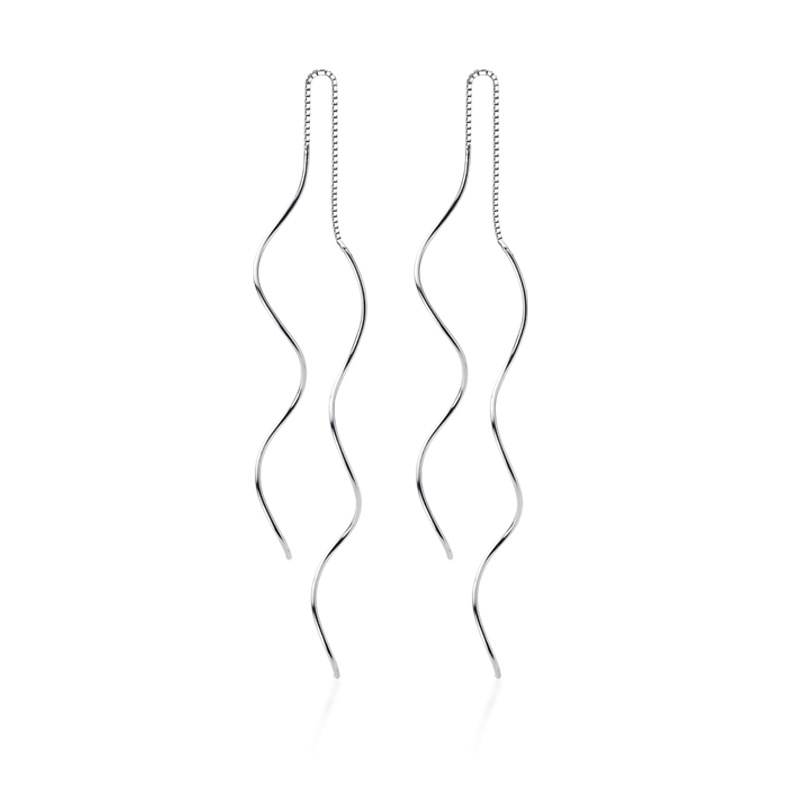 Eloch s925 plata personalidad simple onda larga diseño orejas coreana temperamento aretes espiral E0169-1