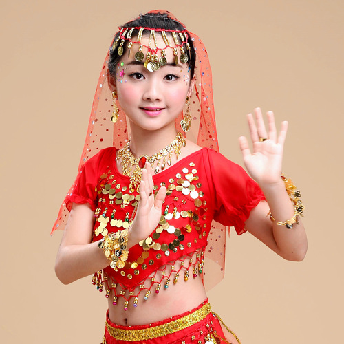 Children's Indian dance performance accessories earrings, bracelets, necklaces, ethnic veils, turbans, belly dance colorful headwear