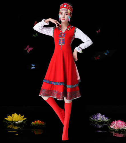 Mongolian women's clothing adult ethnic minority performance attire Tibetan dance stage costume Mongolian robe large skirt modern