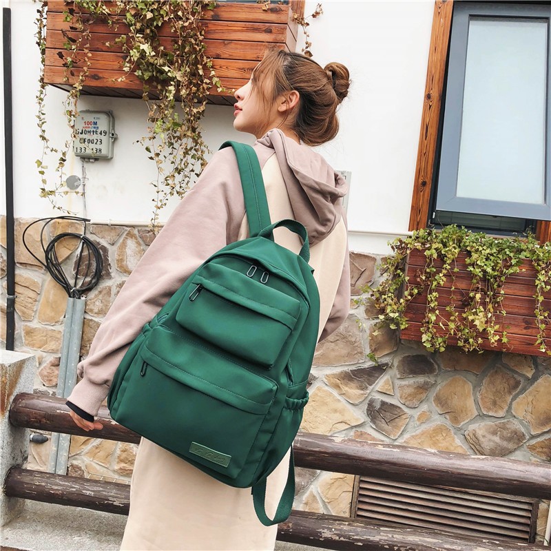 simple double pocket literary canvas bag cute Korean large capacity backpackpicture4