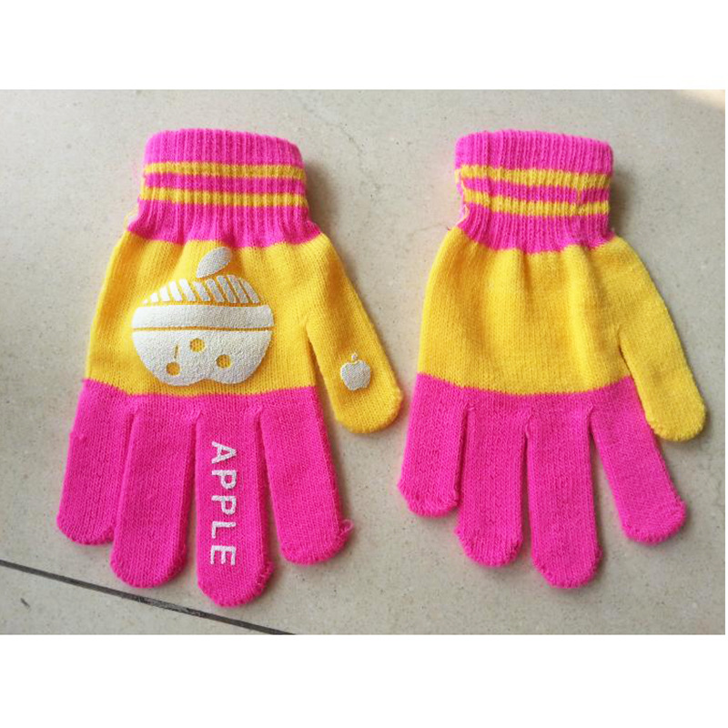 Guantes de ropa de fábrica de punto de invierno al por mayor de acrílico Adulto Femenino de dos colores de punto de impresión offset guantes mágicos se pueden personalizar