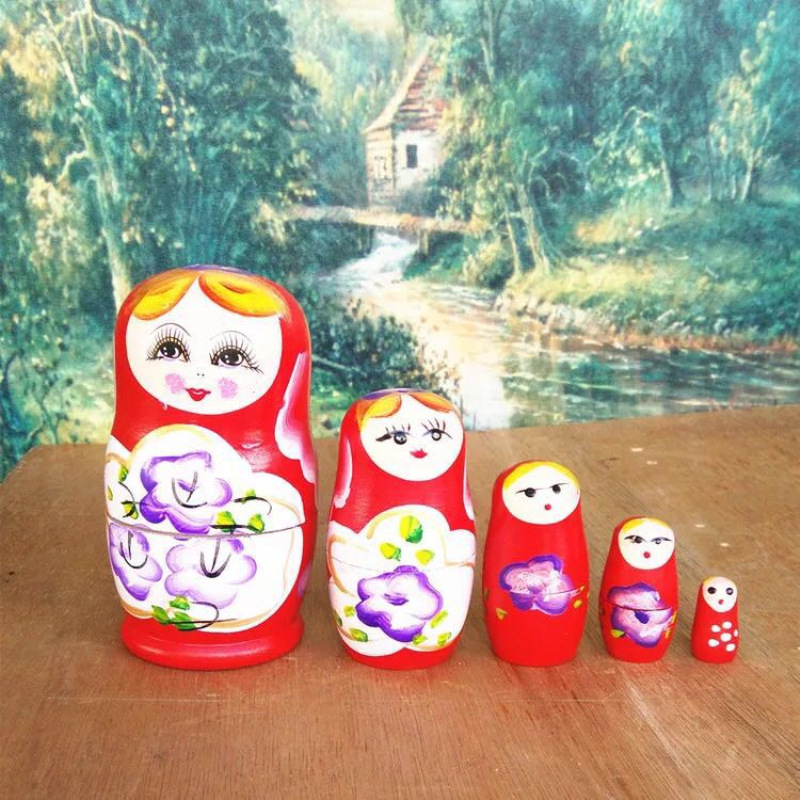 旅游木头制作五套俄罗斯套娃摆件民族娃娃木质工艺品小礼物