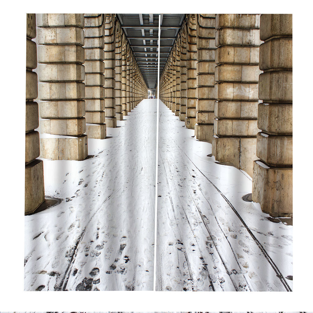 个性创意风格新款桥下雪路窗帘批发 家居书房客厅卧室隔断帘