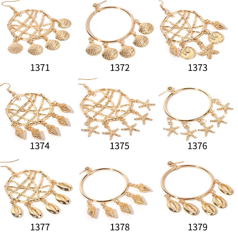 31g Weight Earrings Classification Wedding, Travel Occasion Women'S Gender Inlaid Shell Design Fashion Style Fashion New Small Starfish Pendant Geometric Circle Conch Shell Alloy Earrings 20