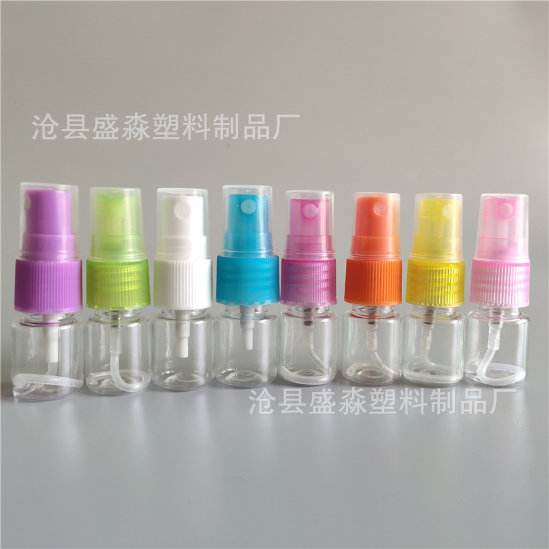 Venta al por mayor 5ml spray sub-botella de spray de plástico botella de plástico para mascotas botella de perfume de hombro plano