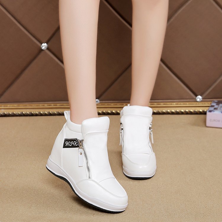 New High Top Shoes Women's Muffin Heels With Thick Soles And Interior Heightening Casual Round Head Side Zipper Women's Shoes Cross Border Sports Single Shoes Lady Shoes