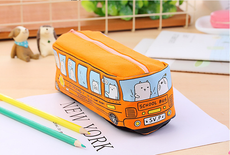 Cute Creative Canvas Student Stationery Small Animal Bus Pencil Case display picture 2