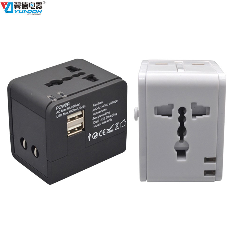 翼德全球通转换插头 双USB2.1A美式欧式英式澳式国标转换插脚批发