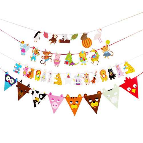 Creative cartoon animal garland birthday party decoration tropical rainforest animal flags new house decoration banner