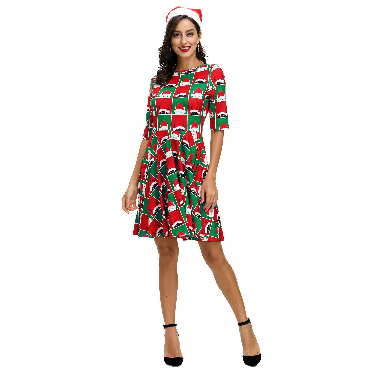 women s Santa Claus digital printing dress nihaostyles wholesale Christmas costumes NSMID78950