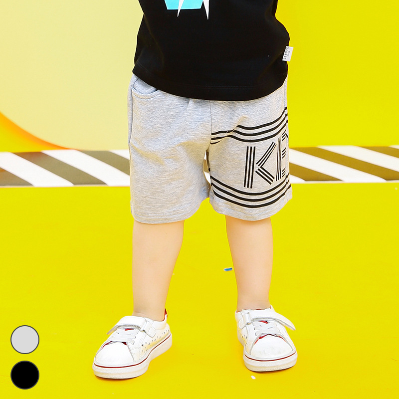 Null children's clothes 19 summer new pattern children leisure time letter stripe printing shorts Young children Woven pure cotton Boy pants