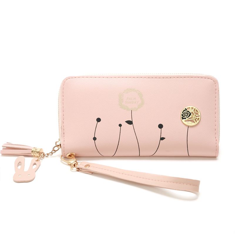 93g Weight Polyester Lining Material Zipper Closure Type Business Occasion Pu Leather Material Solid Color Pattern Women'S Gender Square Shape Dark Grey, Grey, Rose Red, Pink, Green, Blue, Yellow, Black Color Korean Printing Medium Long Single Pull Wallet Wholesale 26