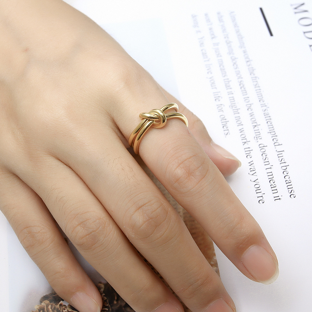 Knot Pattern Women'S Gender PVD Coated Real Gold Plated 18K Gold Knot 304 Stainless Steel Casual Simple Style Waterproof Non Tarnish Open Ring