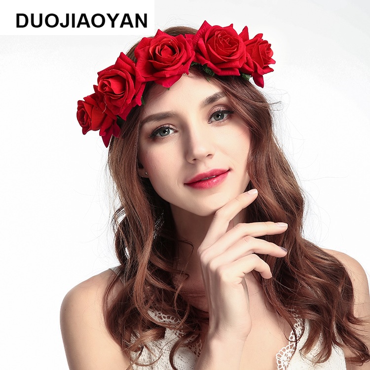 160g Weight Headwear Classification Wedding, Travel Occasion Plaid, Flower Pattern Women'S Gender Fashion Style White, Pink, Red Color New Velvet Simulation Rose Flower Wreath Headband Wholesale Nihaojewelry 3