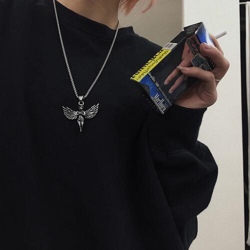 Punk cool hip-hop angel titanium steel necklace retro chic fashion influencer party pendant jewelry accessory hanger