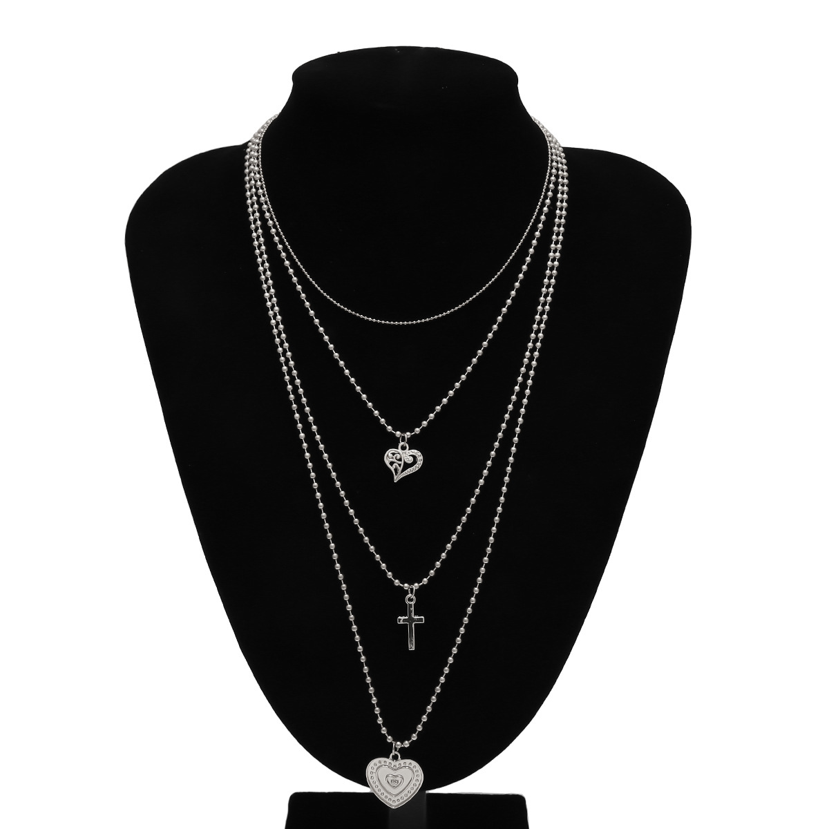 Geometric Multi-layer Temperament Item Female Round Bead Chain Heart-shaped Hollow Pendant Necklace display picture 2