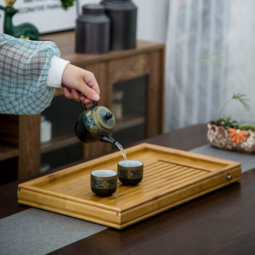 Old Bamboo Drainage Korean Style Flat Bamboo Tea Tray Tea Pod Tea Stand Bamboo Tea Sea Set of Chinese Gongfu Tea Ware