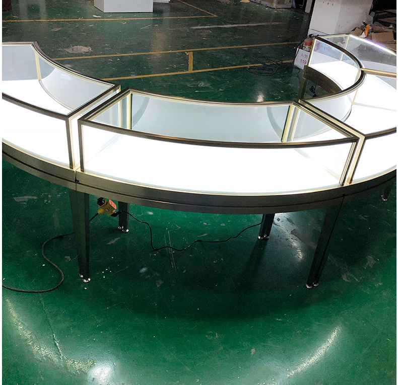8MM超白玻璃高檔弧形不銹鋼珠寶展柜定制-上海展柜廠