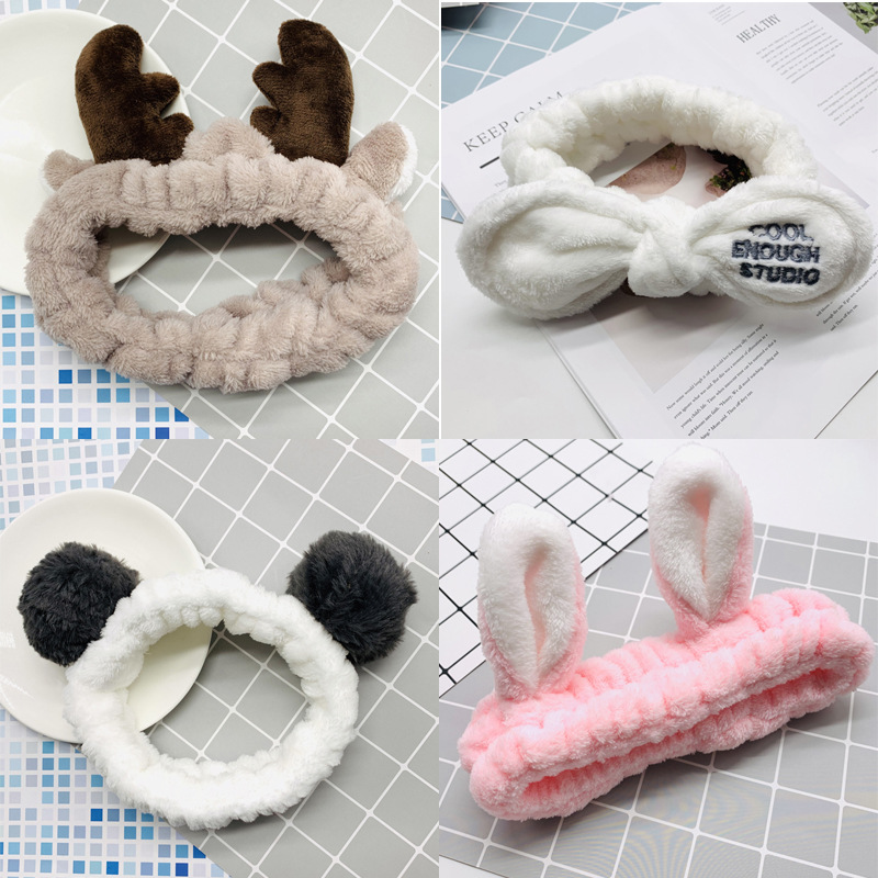 韩版可爱萌兔耳朵发带洗脸化妆面膜蝴蝶结束发带网红宽边头带发饰|ru