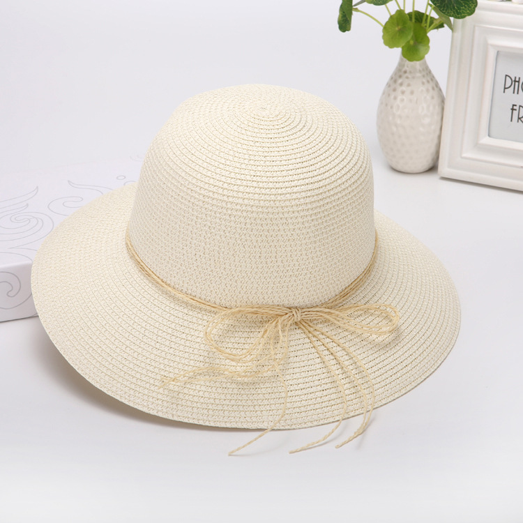 Spring/Summer Women's Korean Style Straw Hat With Ribbon Beach Outing Dome Sun Protection Hat_voghion.com
