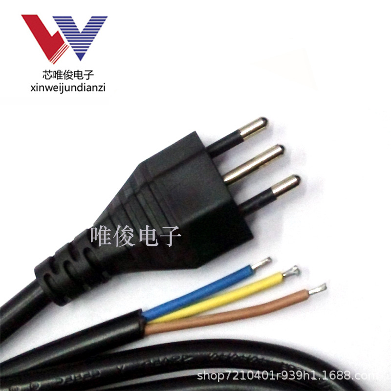 厂家直供 智利电源线 意大利三圆并列插头线 0.75平方意标电源线