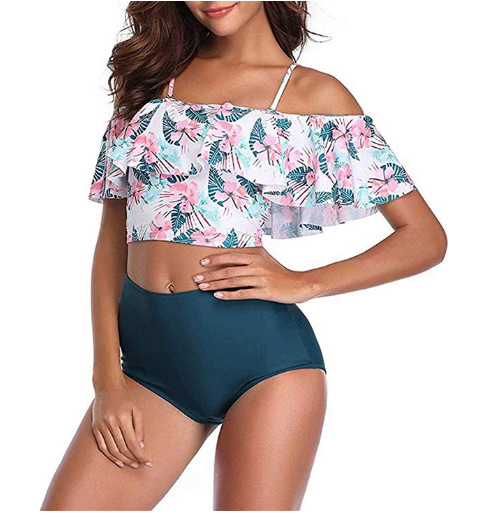 digital printing one-shoulder split high-waist swimsuit  NSHL39692