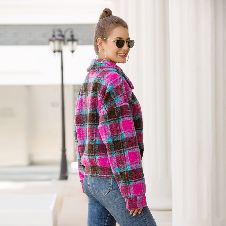 women s hot spring new plaid wool short coat NSKX6071