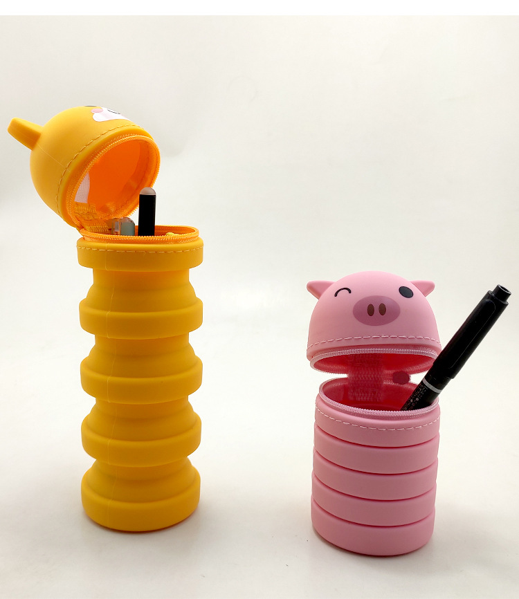 卡通动物硅胶折叠笔筒